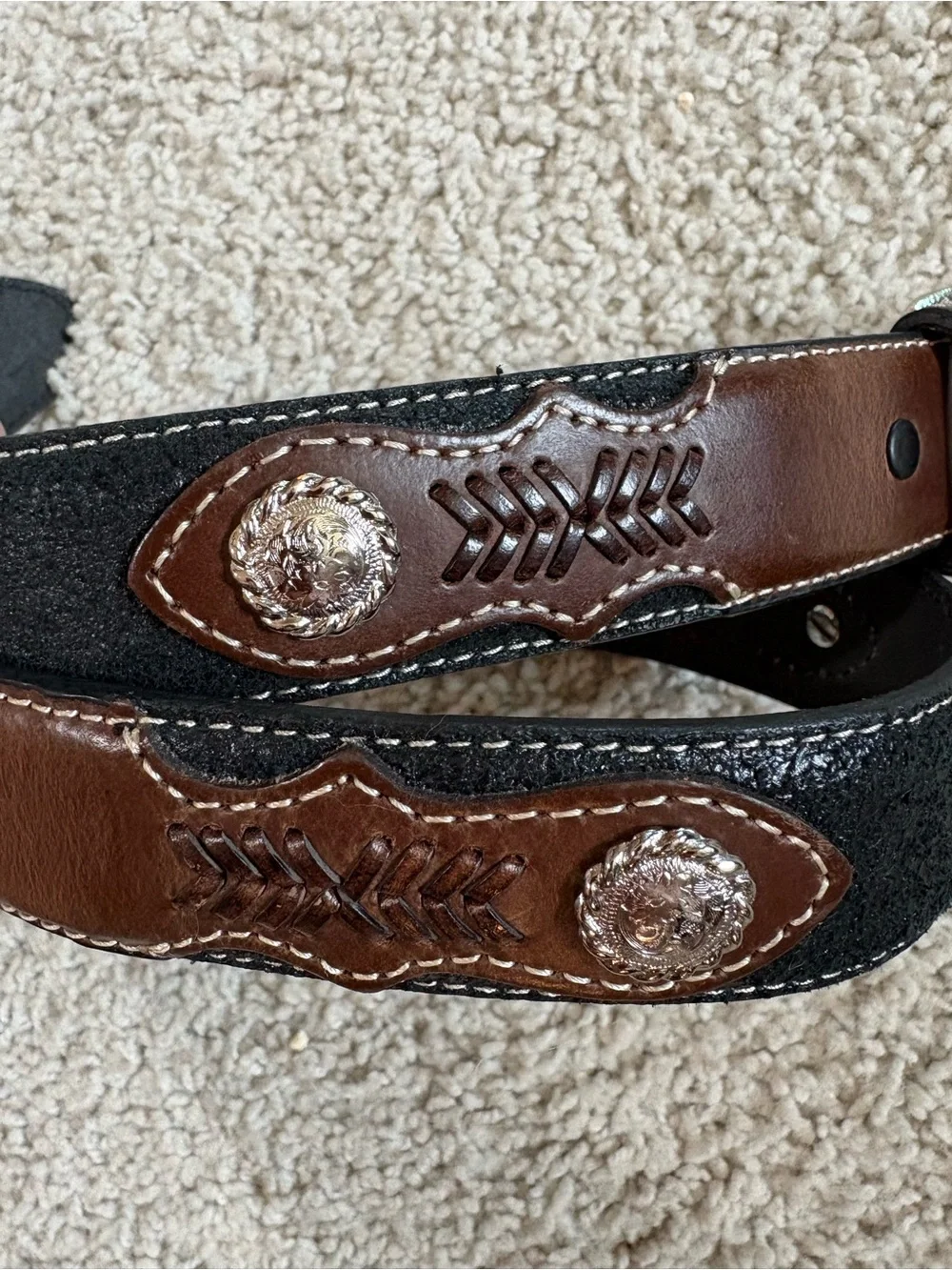 Boy's NOCONA Brown & Black Leather SILVER CONCHO Woven WESTERN Rodeo BELT  26